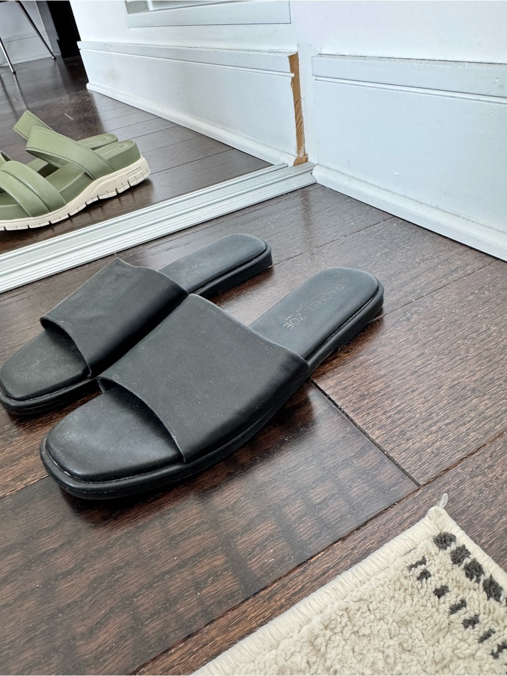 Rachel Zoe Black Wide Strap Slide Sandals